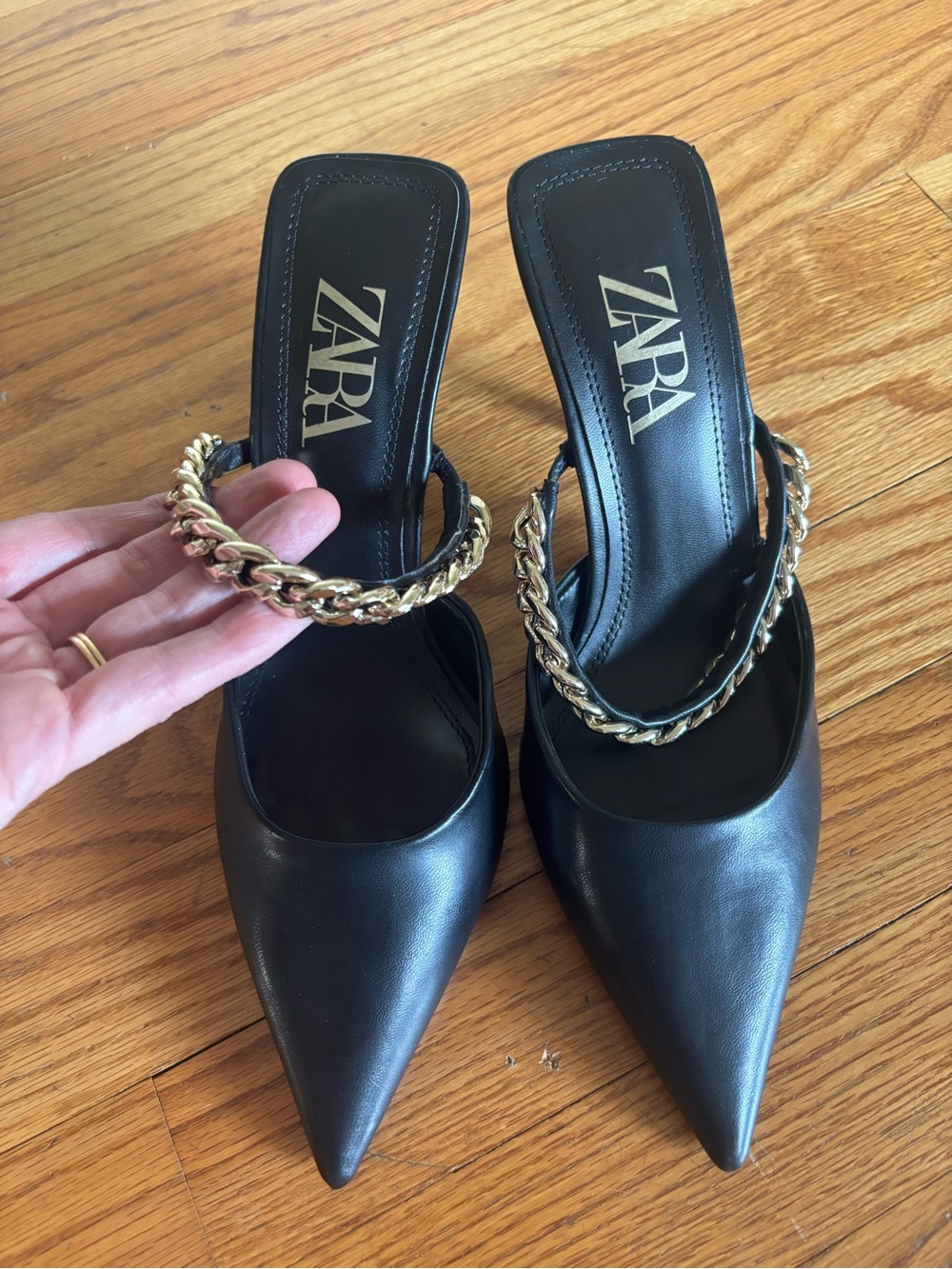 Zara Gold Chain Pointed Mule Heels- size 39